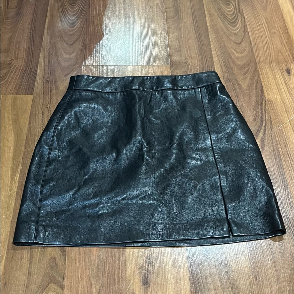 Black mini leather skirt